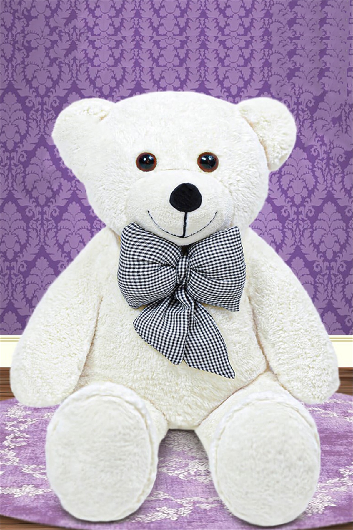 100 cm Papyonlu Beyaz Peluş Ayıcık