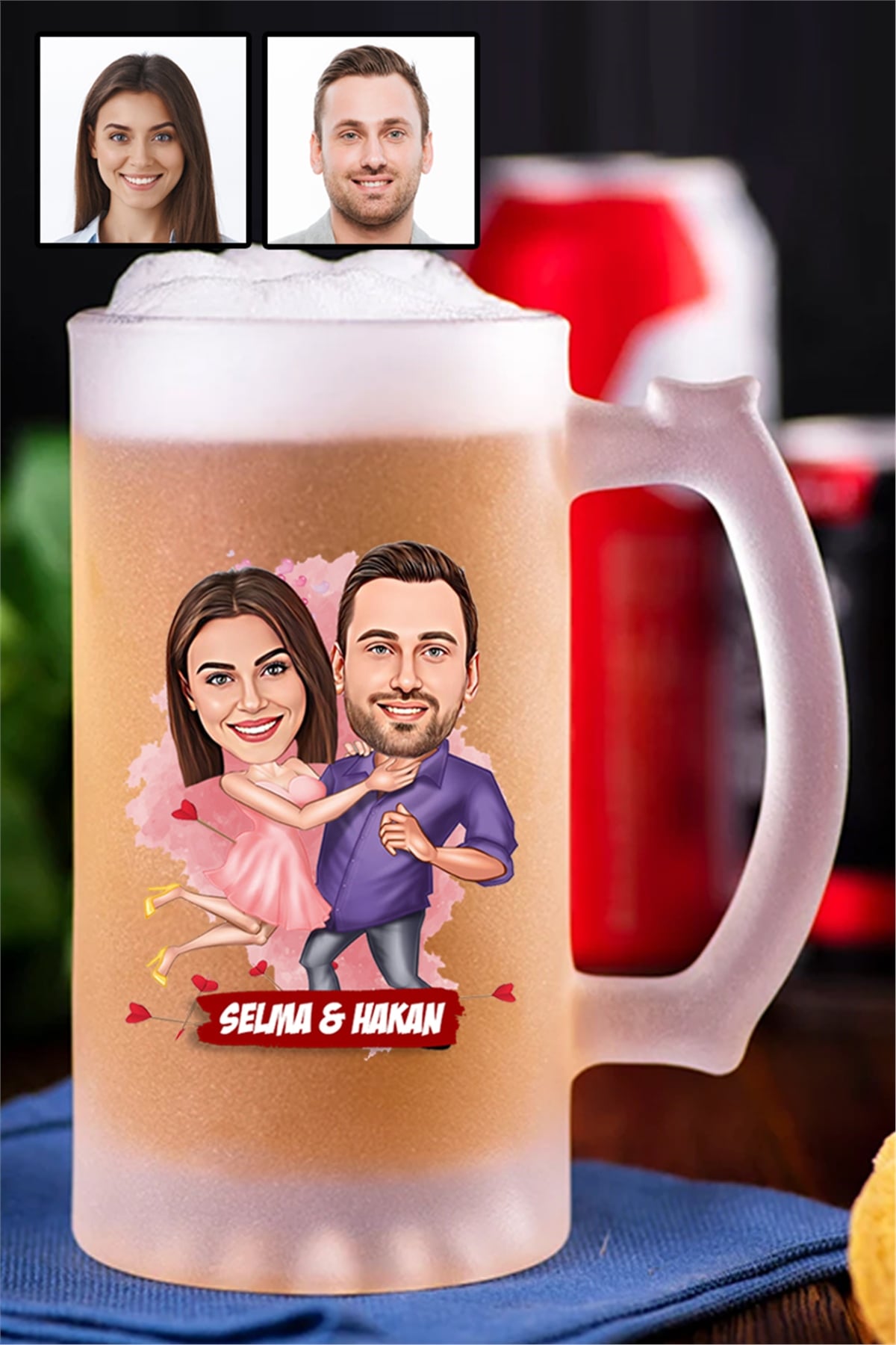 Sevgililere Romantik Hediye Karikatürlü Buzlu Cam Bira Bardağı
