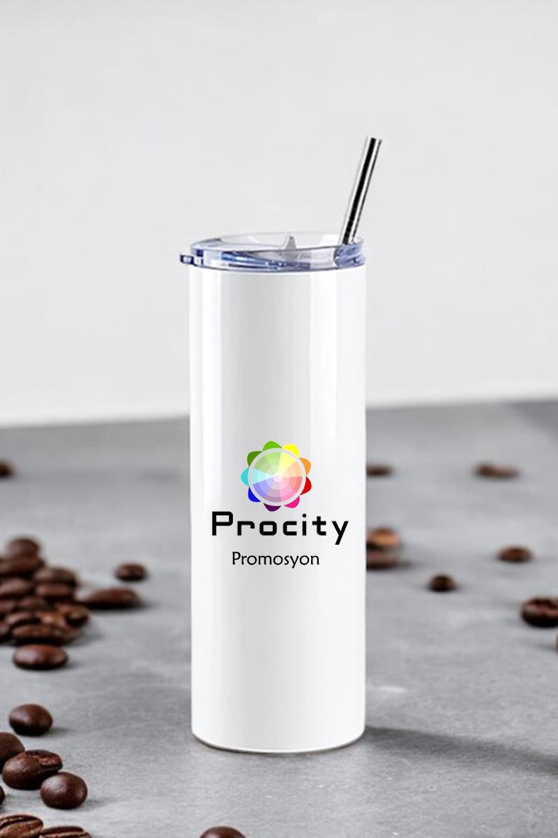 Kurumsal Hediyelik Logo Baskılı Pipetli Çelik Termos Bardak