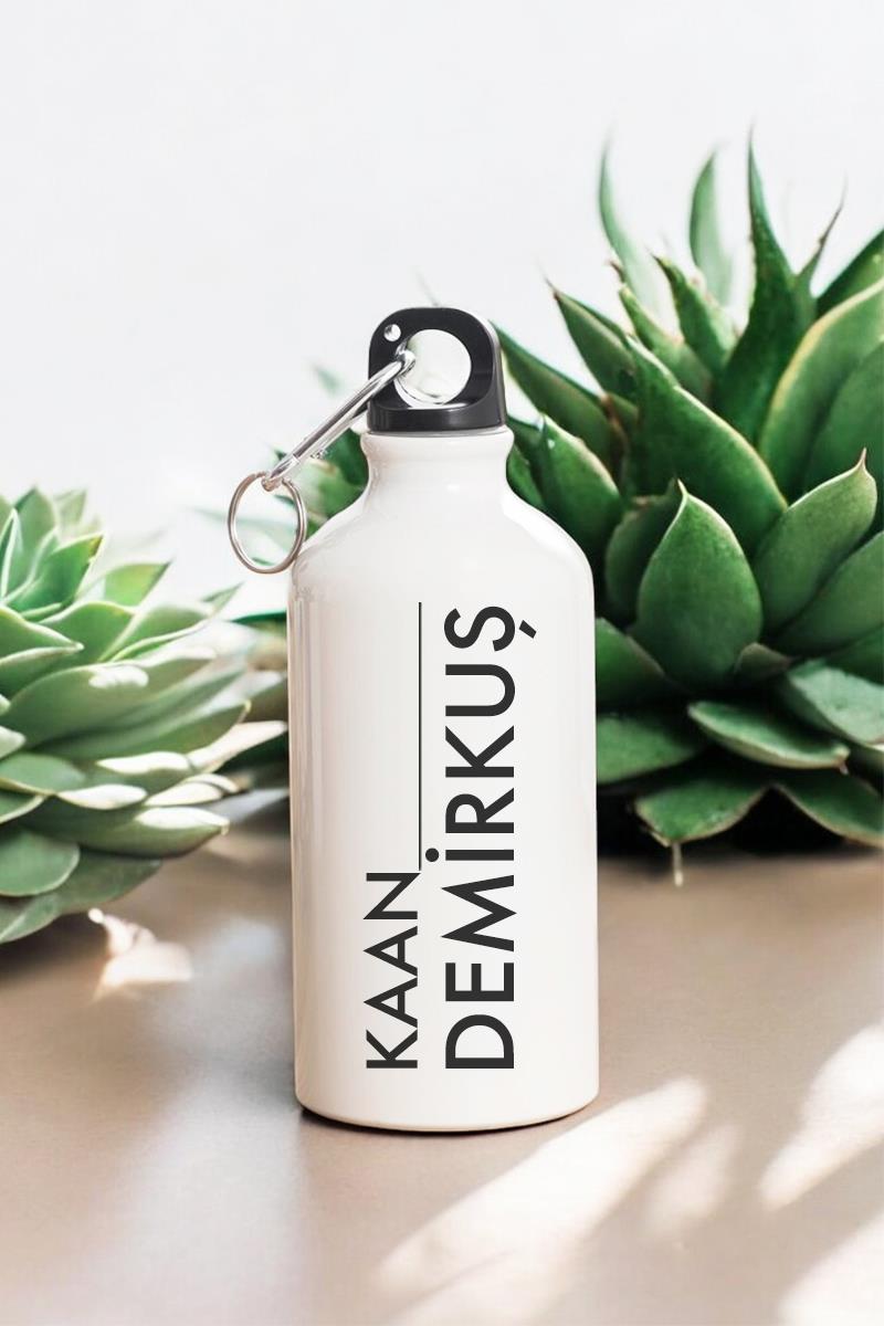 İsme Özel Döner Kapaklı 600ml Metal Su Matarası