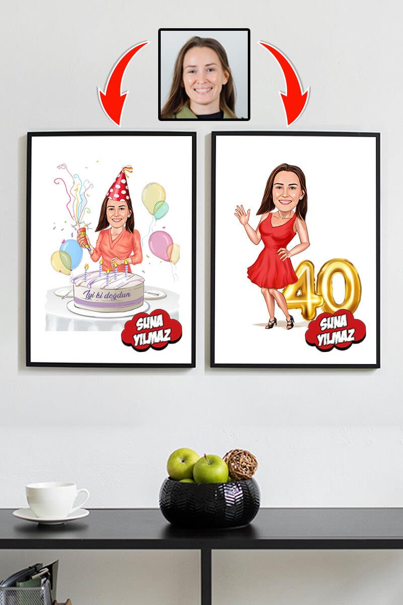 Kız Arkadaşa Doğum Günü Hediyesi Karikatürlü Çerçeve