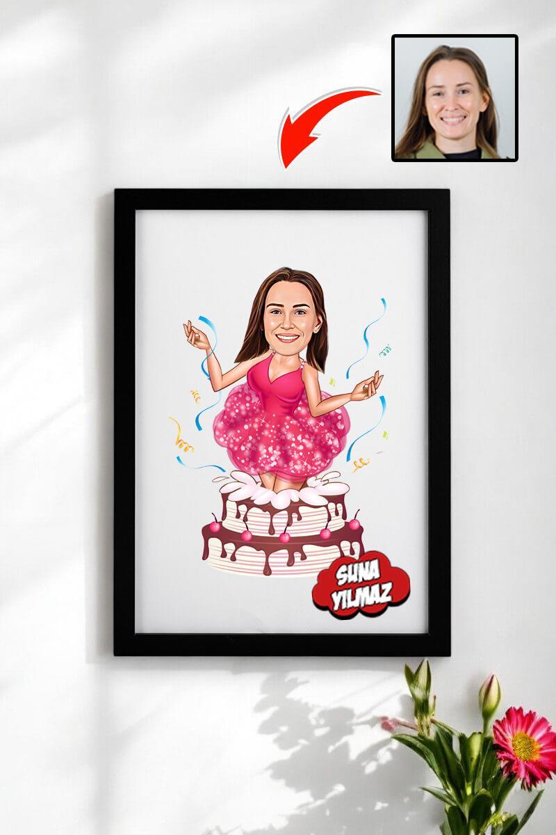 Kadına Doğum Günü Hediyesi Karikatürlü Çerçeve