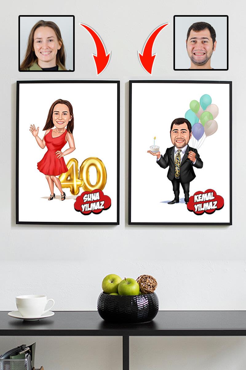 Doğum Günü Hediyesi Karikatürlü Dikdörtgen Çerçeve