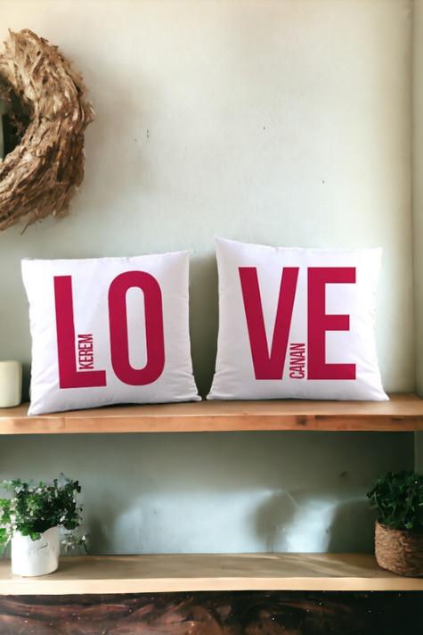 Love Tasarım İkili Kişiye Özel Saten Kare Yastık
